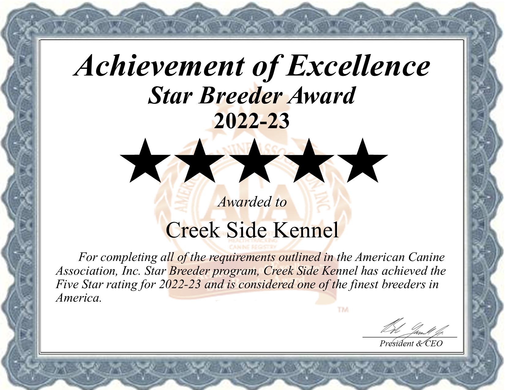 Creek Side, Kennel, dog, breeder, star, certificate, Creek Side-Kennel, Oberlin, KS, Kansas, puppy, dog, kennels, mill, puppymill, usda, 5-star, aca, ica, registered, yorkshire, husky